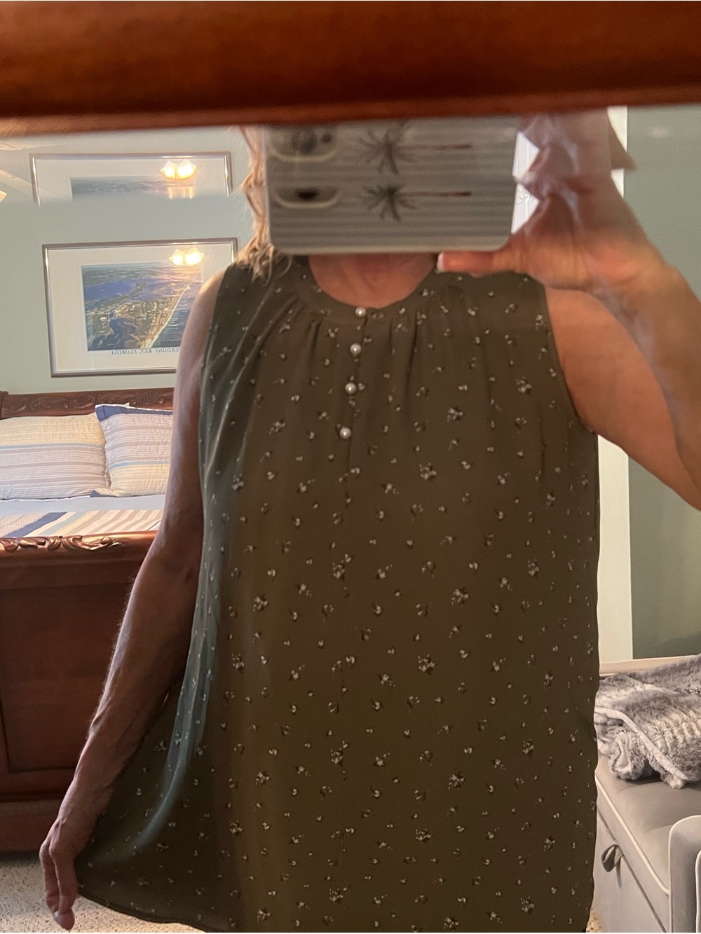 LOFT Outlet Olive Green Floral Sleeveless Blouse